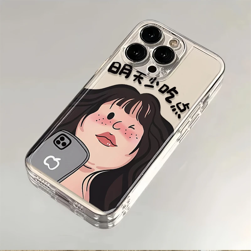 搞笑减肥女孩iphone15苹果卡通手机壳14promax软胶13pro透明12/11