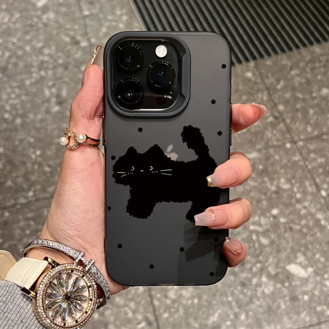 黑色猫咪波点iphone15苹果手机壳14promax软13pro磨砂12/卡通11