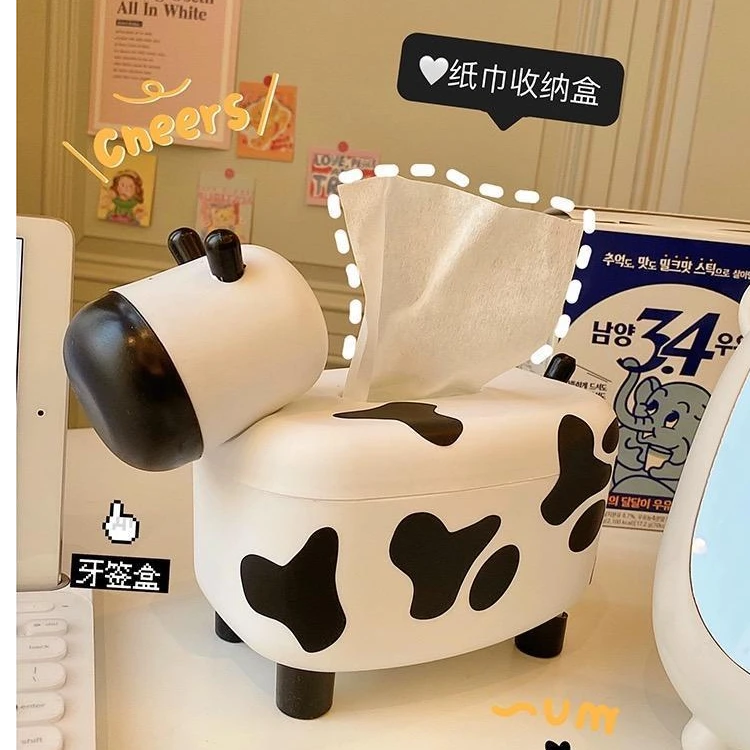 抽纸盒客厅可爱创意多功能家用餐厅小奶牛纸抽盒牙签盒in纸巾抽纸