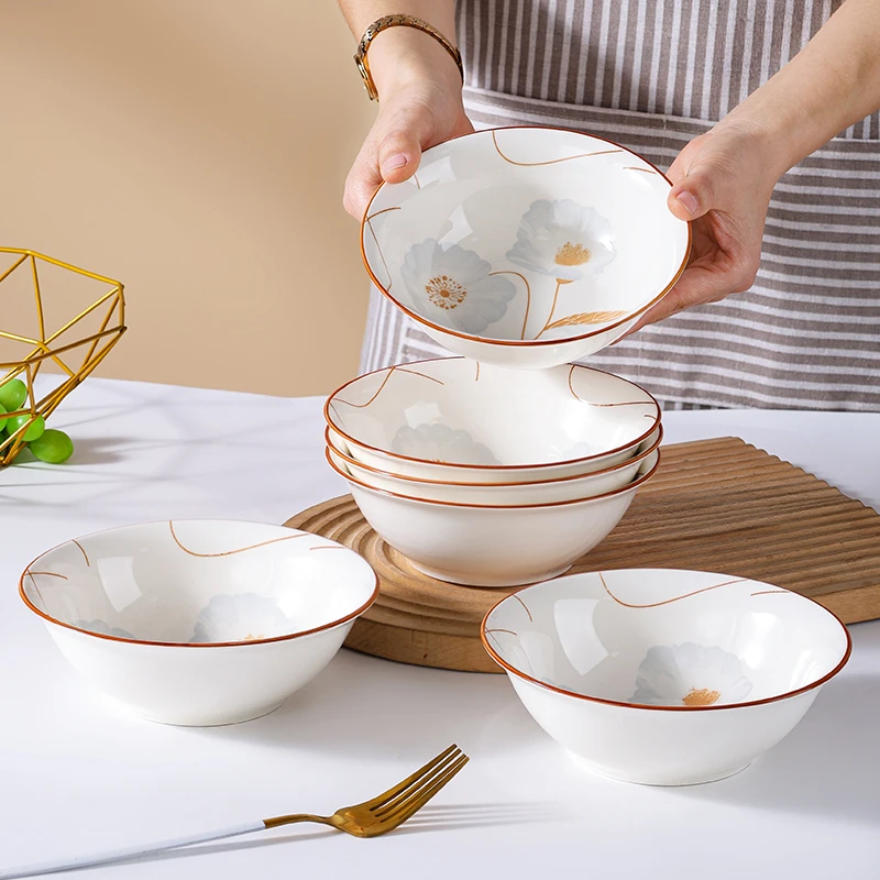 6个装面碗家用陶瓷新款高颜值6英寸大号吃面碗饭碗釉下彩餐具瓷碗