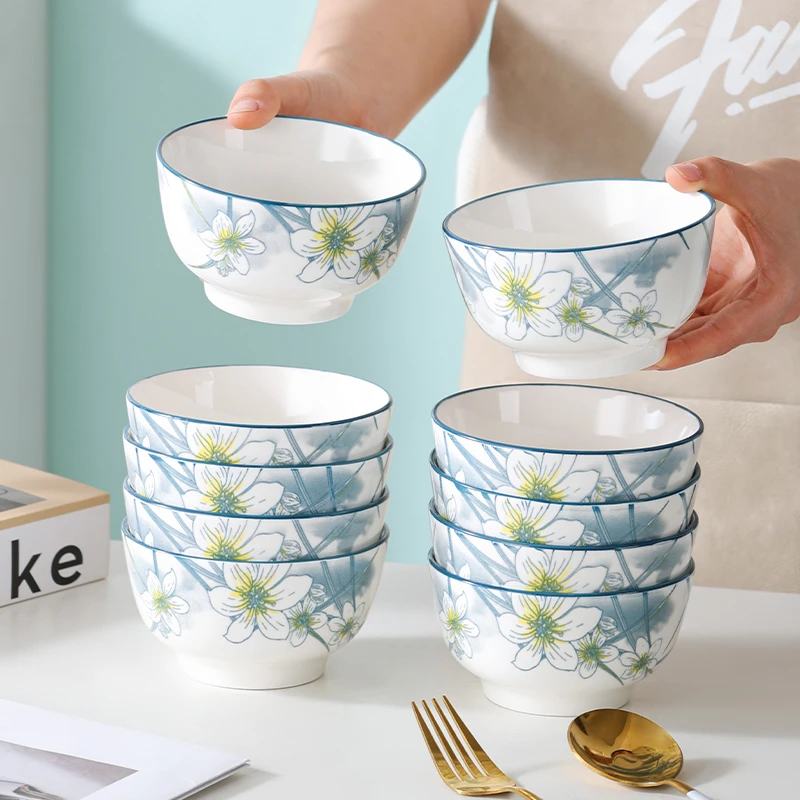 10个装陶瓷碗家用新款高颜值米饭碗5英寸大号瓷碗清仓吃饭碗餐具