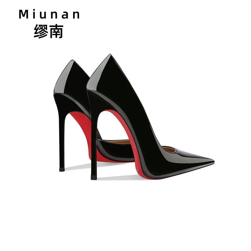 缪南高跟鞋女2025爆款洋气黑色侧空高跟鞋大码红底高跟鞋女不累脚