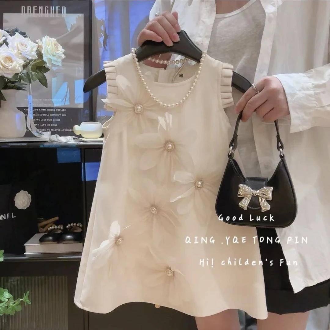 77321高级感女童名媛风连衣裙夏季儿童立体花背心裙子公主裙