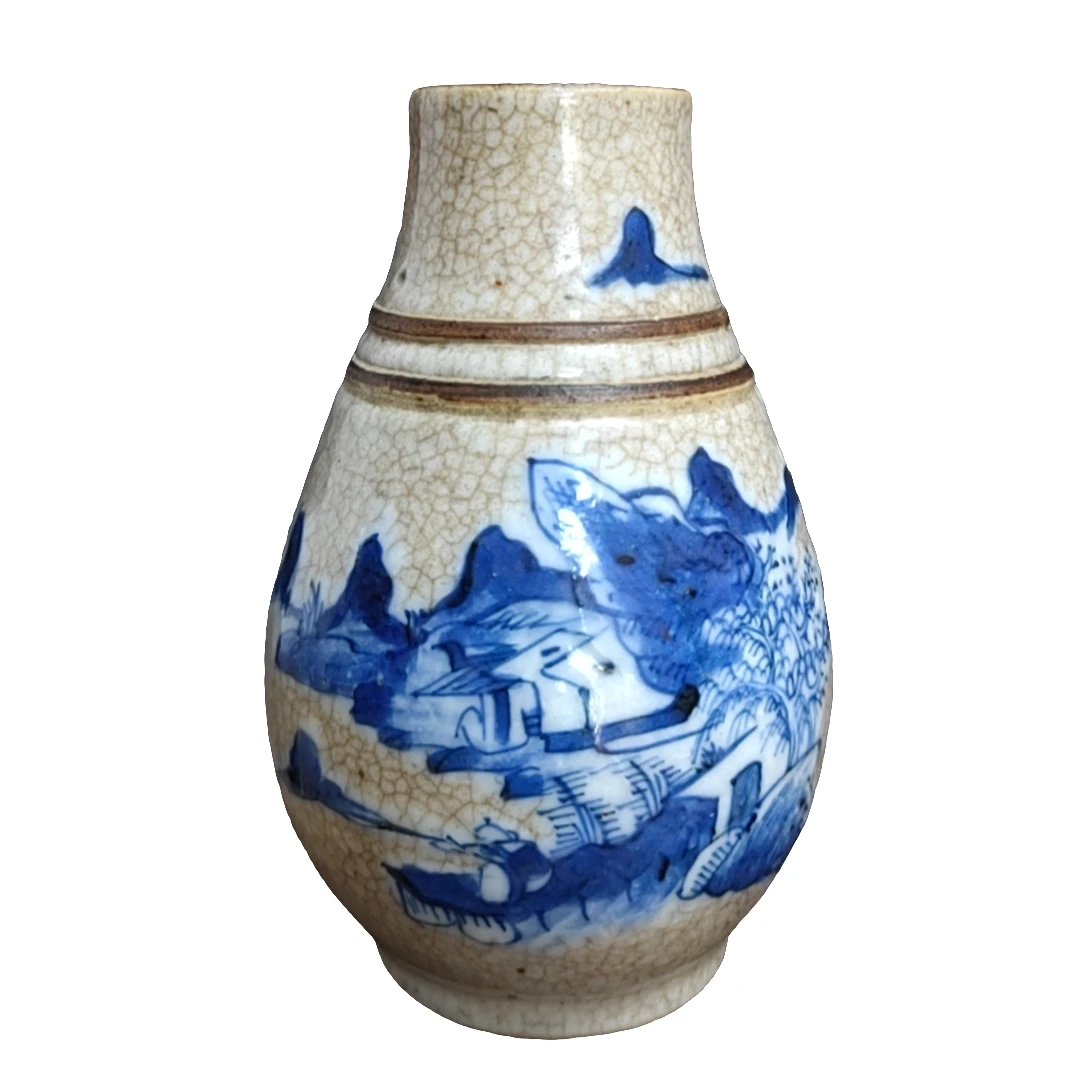 哥釉青花瓷书房大号手绘花瓶中式柴窑工艺品复古瓷瓶陶瓷器纯手工