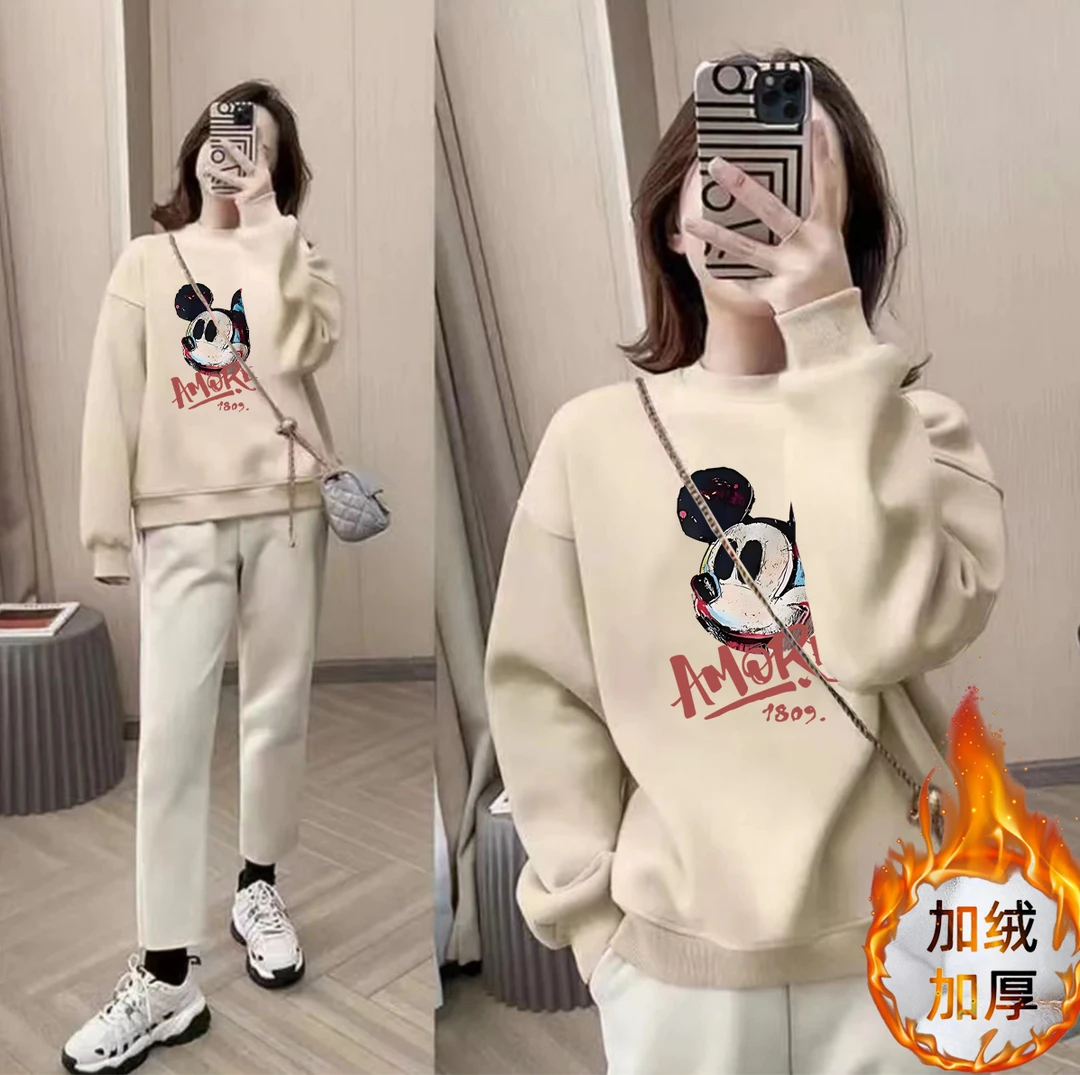 秋冬加绒加厚男女情侣款青春设计感情侣INS圆领卫衣- 米奇1908