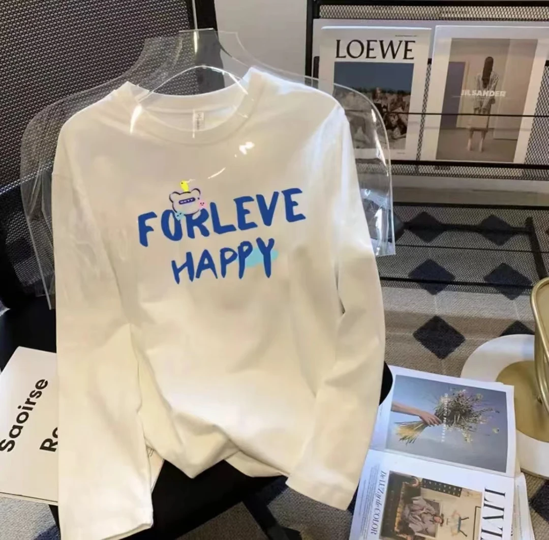 港风时尚潮流春夏卡通圆领长袖T恤-HAPPY熊