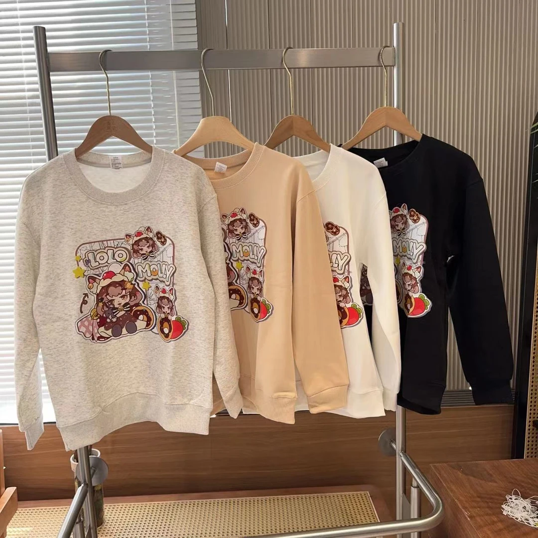 时尚百搭男女情侣款青春设计感情侣INS圆领卫衣-甜甜圈猫女