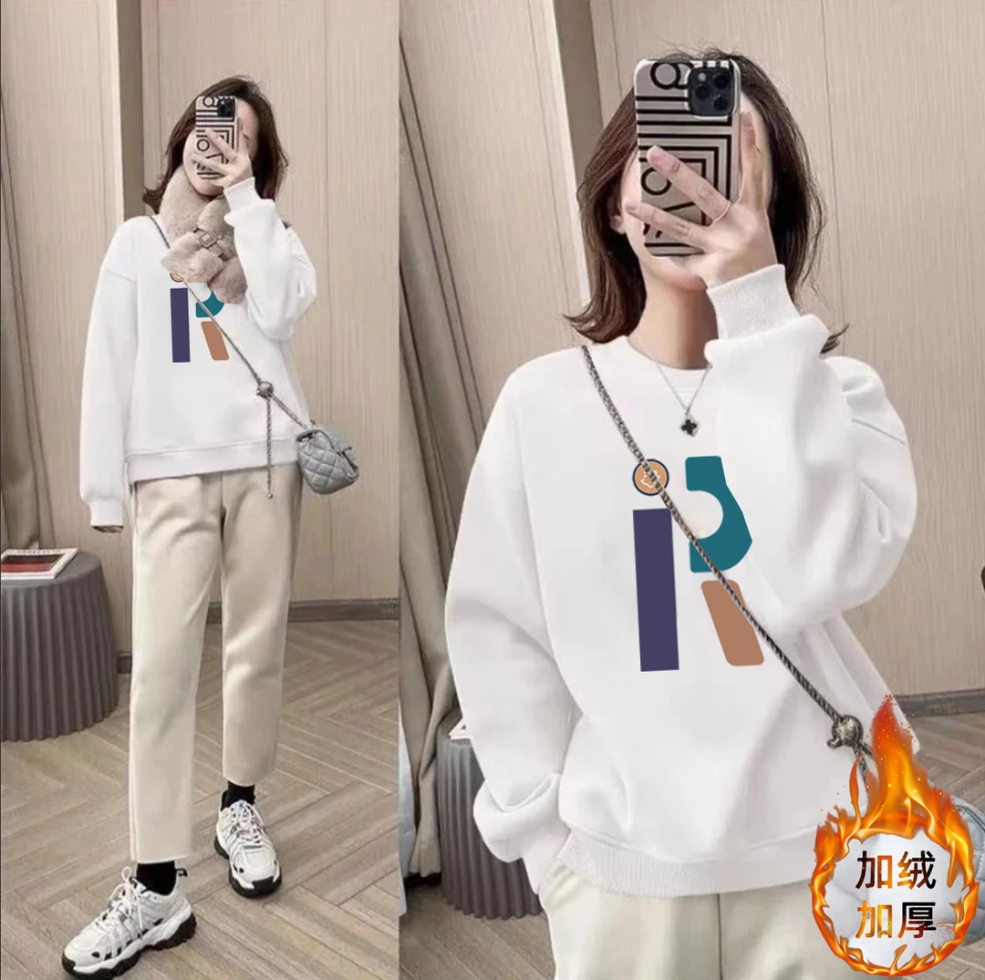 时尚加绒加厚男女情侣款青春设计感情侣INS圆领卫衣-彩色R