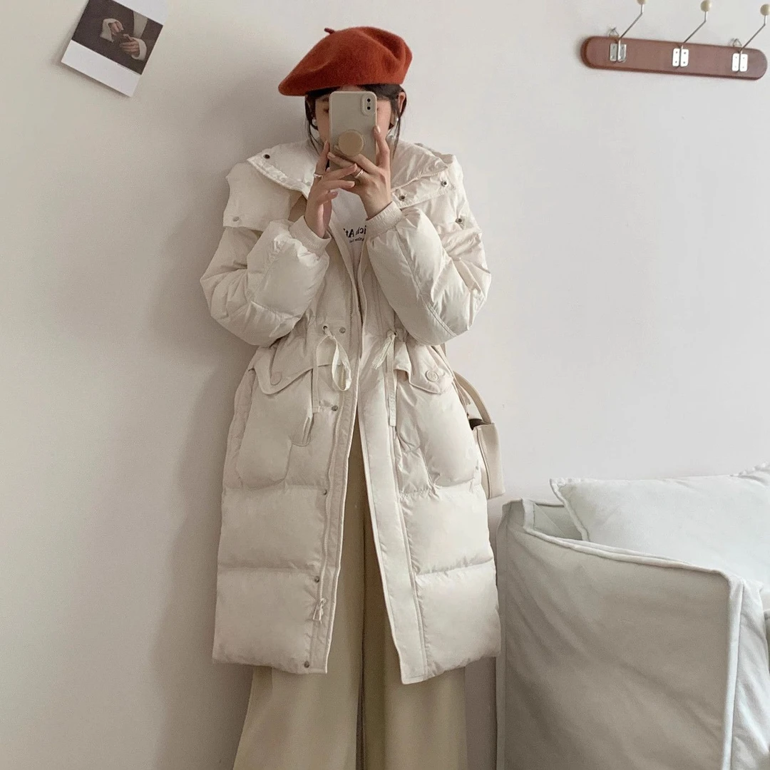 高端2024冬季时尚新款中长款加厚羽服保暖显瘦连帽外套潮