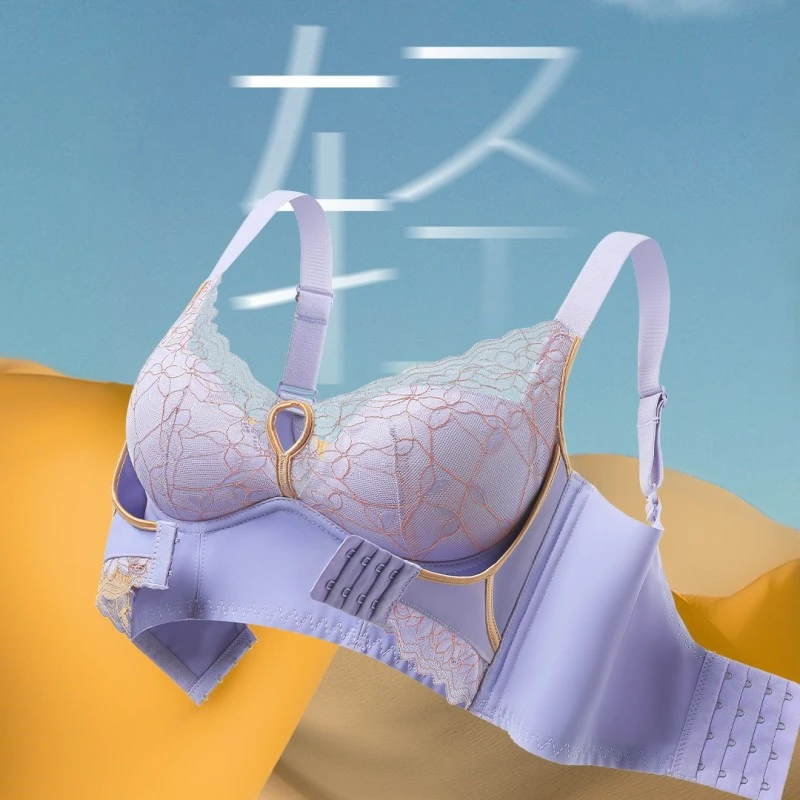 【提拉女神】蕾丝前扣调整型文胸舒适薄款大胸显小无痕内衣性感