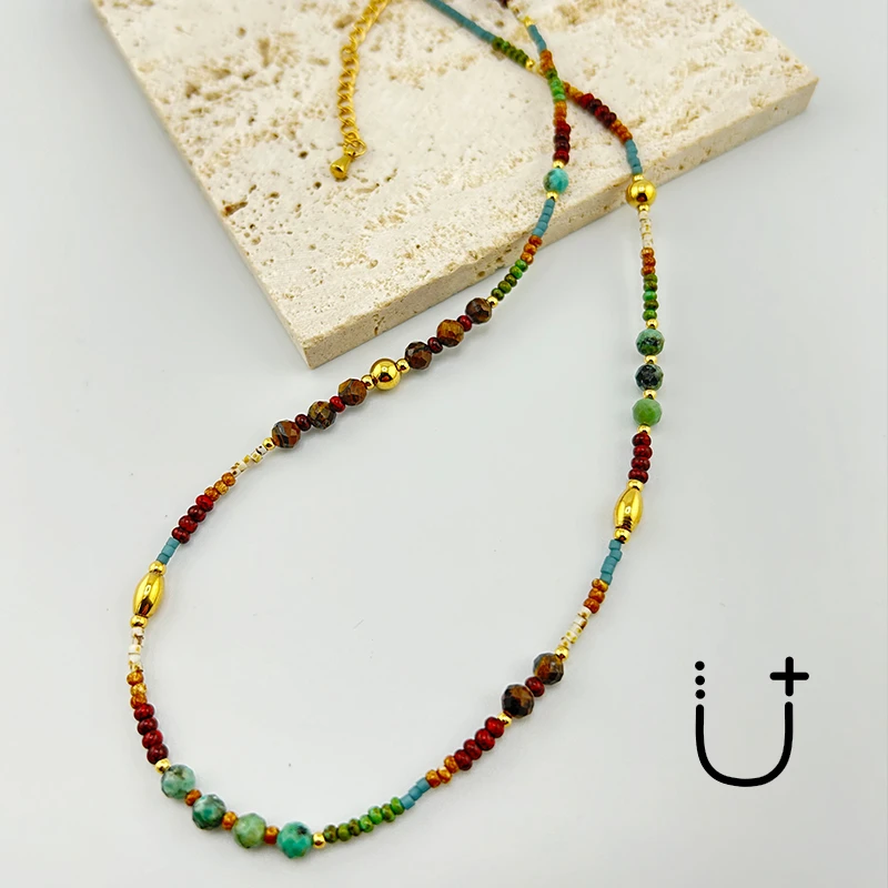 0030复古石串珠锁骨链