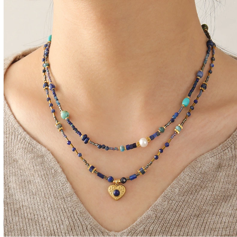 0405米珠高级感复古桃心爱心吊坠项链