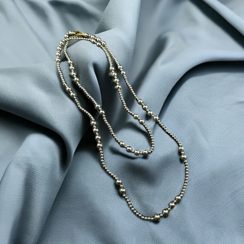 0033白灰色珠长款链