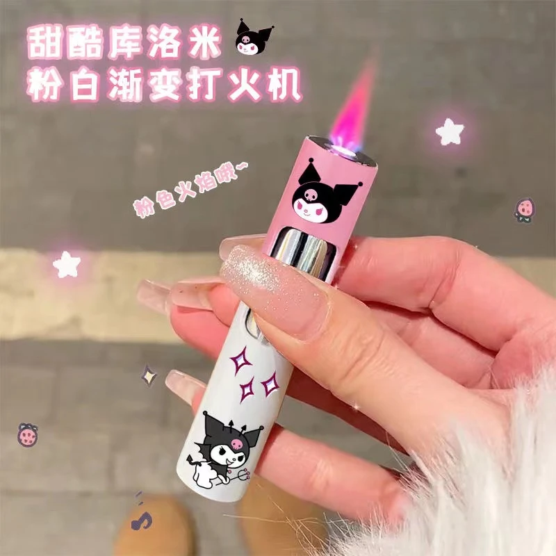 小巧圆形按压打火机粉色火焰夜光渐变防风创意个性炫酷送礼物点火