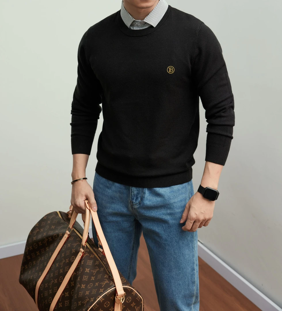 抗起球假两件毛衣男衬衫领24秋冬季新款商务休闲高档男针织衫上衣