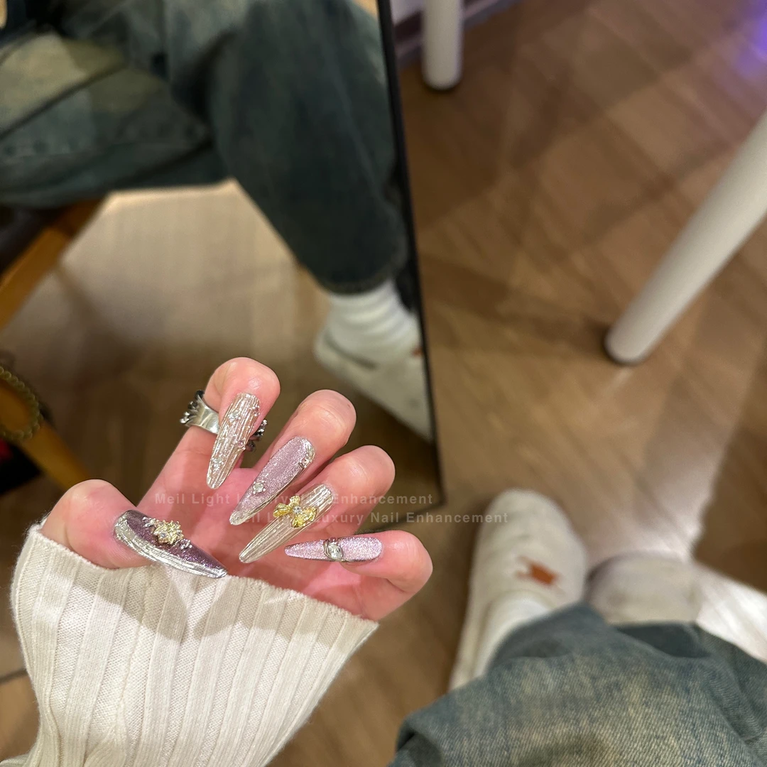 「紫霞」MeiL | 33加长尖圆 紫色猫眼纯手工定制 /穿戴甲