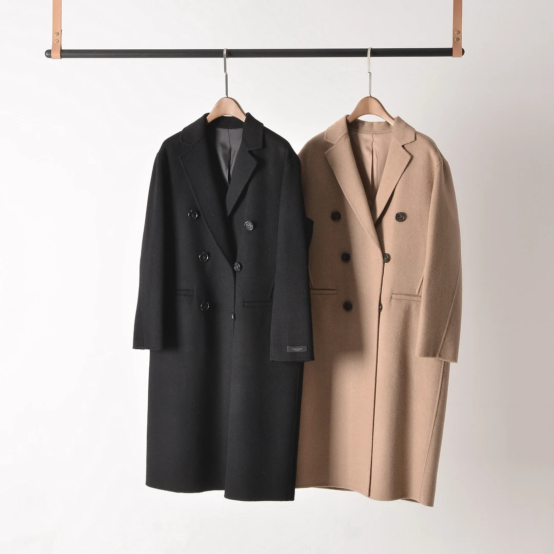 【妍熙】女士大衣 双面手缝羊绒宽松毛呢中长款双面呢韩版秋冬冬季