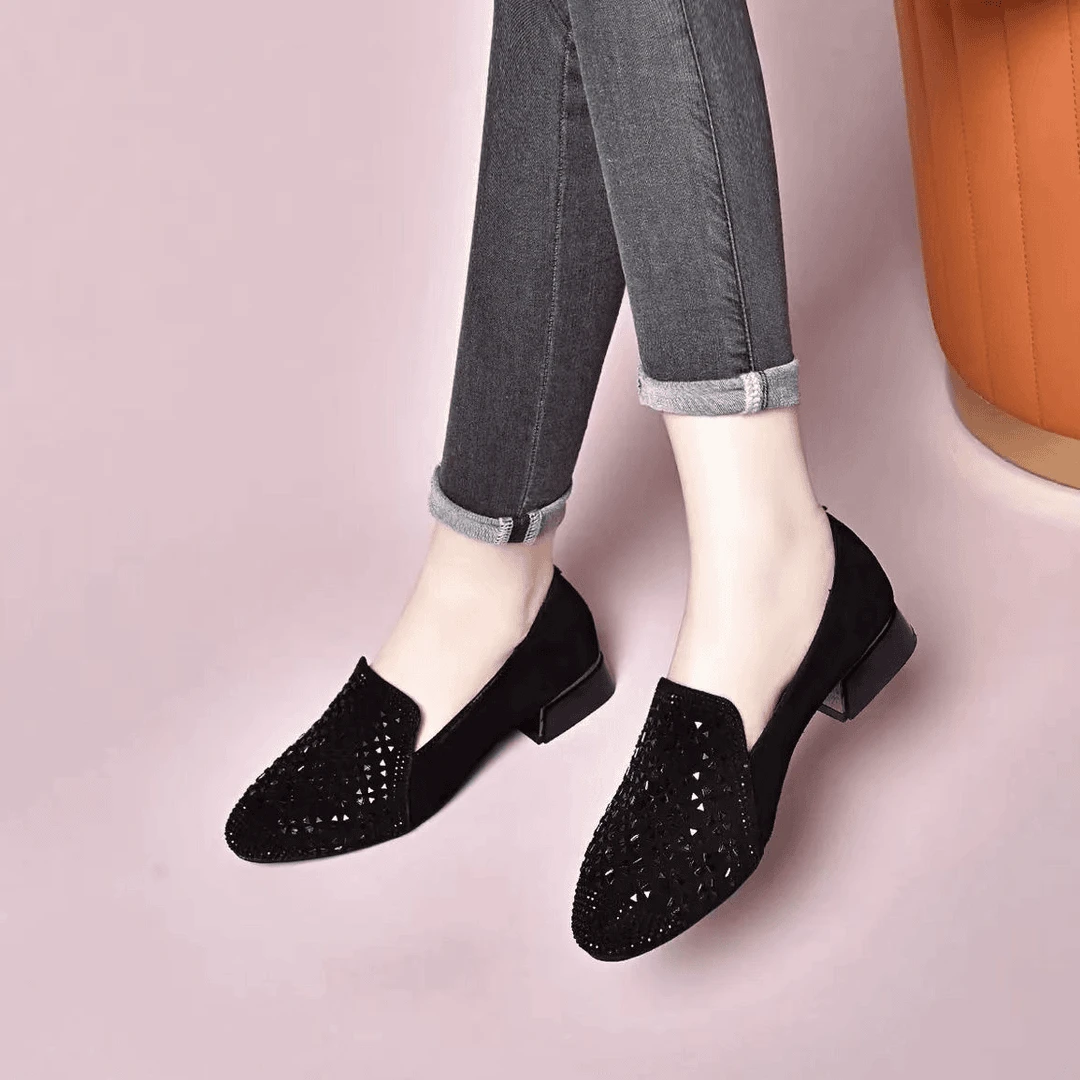 圆头粗格浅口小单鞋女2025年春季新款洋气百搭透气一脚蹬妈妈女鞋