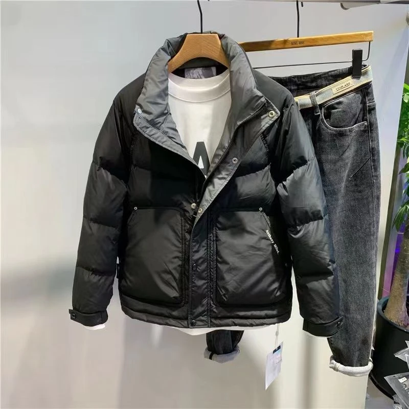 当季爆款冬季韩版立领拼色短款男士羽绒服潮流时尚修身白鸭绒轻薄