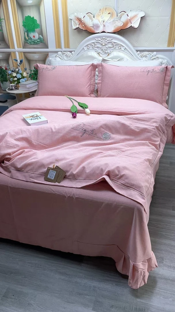 新款高支高密双股纯棉加厚磨毛重工刺绣四件套高端床上用品套件