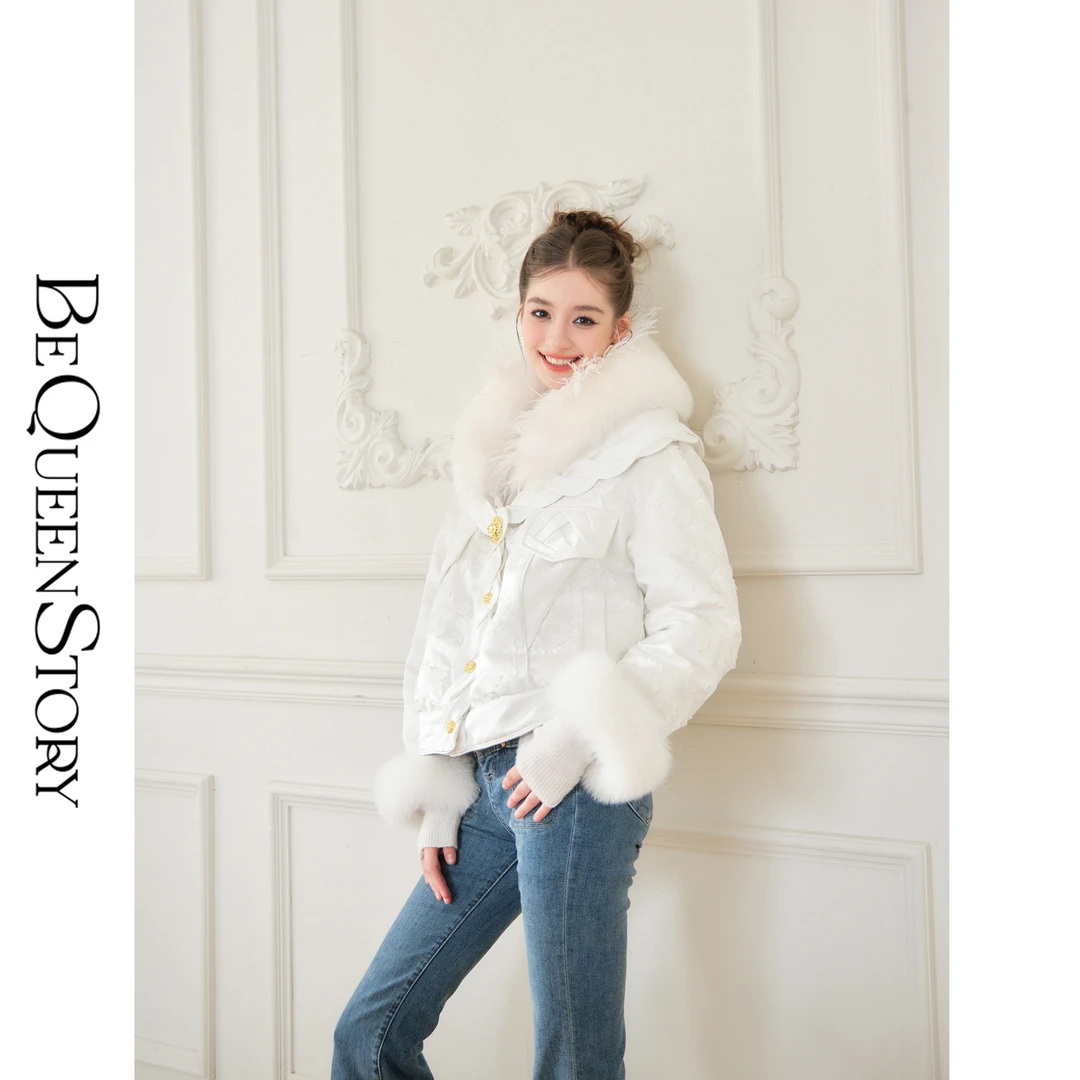 余潇潇【墨染华霜】重工轻奢立体绣花绒感领保暖羽绒服秋冬新年穿搭