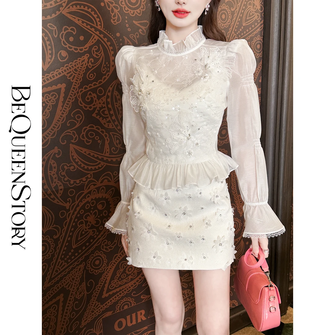 BeQueenStory【白蝶仙子】轻奢荷叶边宫廷风白色衬衫洋气精致上衣夏