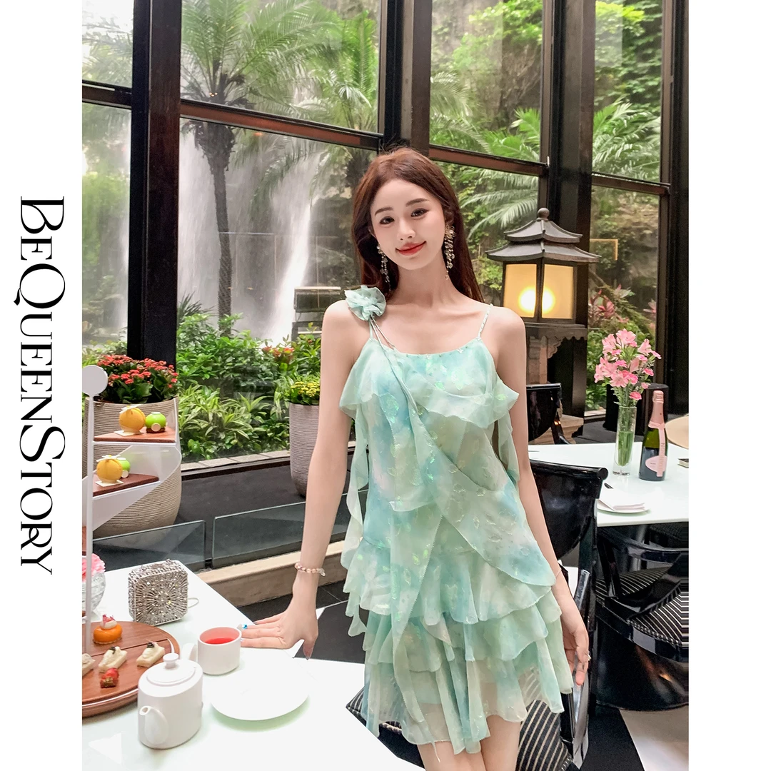 BeQueenStory【池莲清波】高定原创印花小众吊带上衣&短裙套装