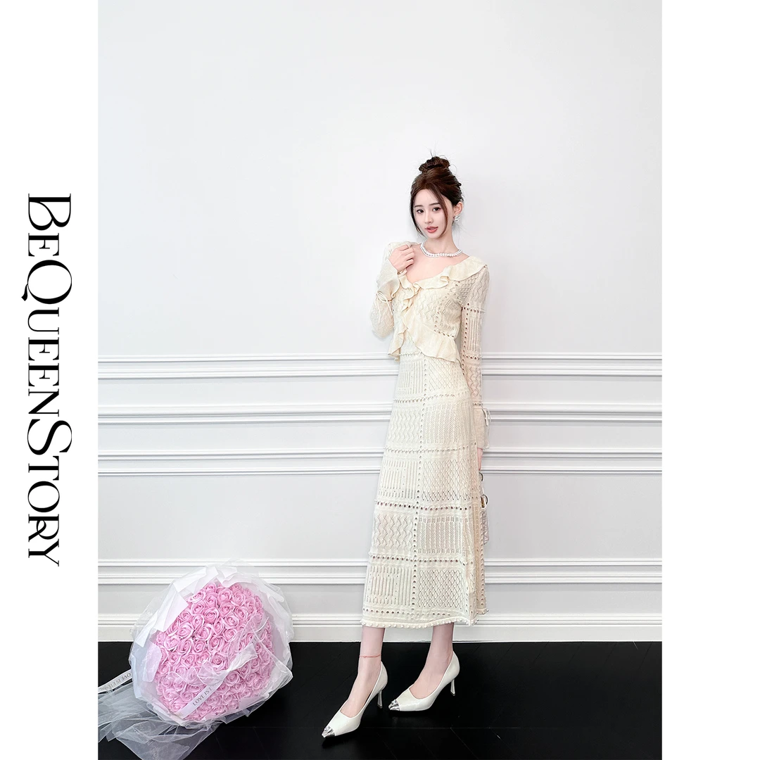 BeQueenStory【卢浮美人】轻奢修身气质长袖开衫&吊带裙欧若风套装