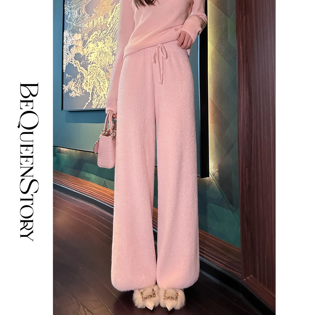 韩韩IU【甜粉糯米裤】时尚百搭垂感宽松高腰直筒针织休闲女裤秋冬款