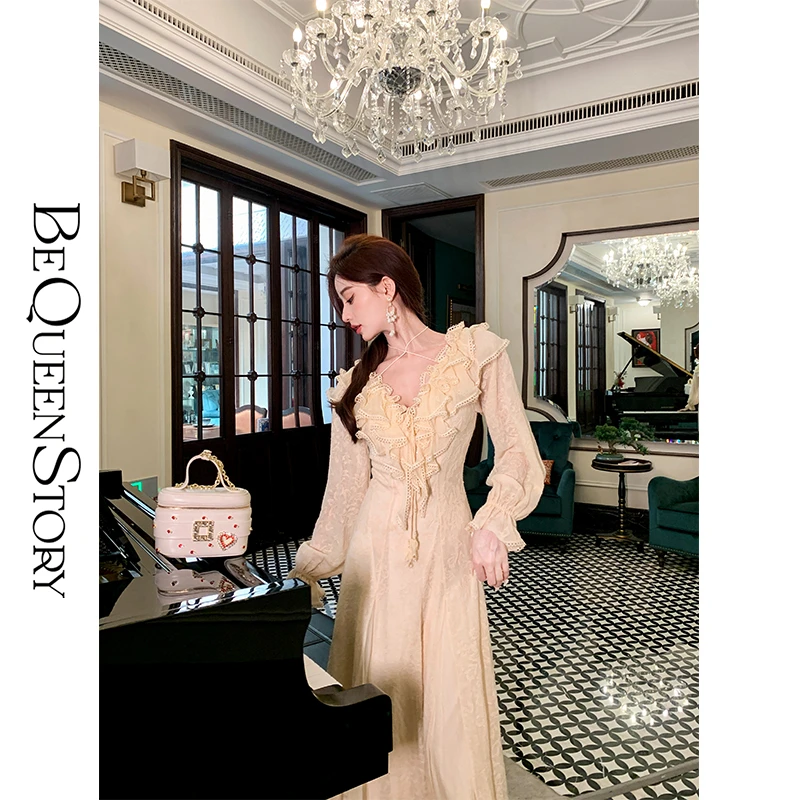 BeQueenStory【睡美人】荷叶边长袖收腰气质绵羊毛提花衬衫&连衣裙