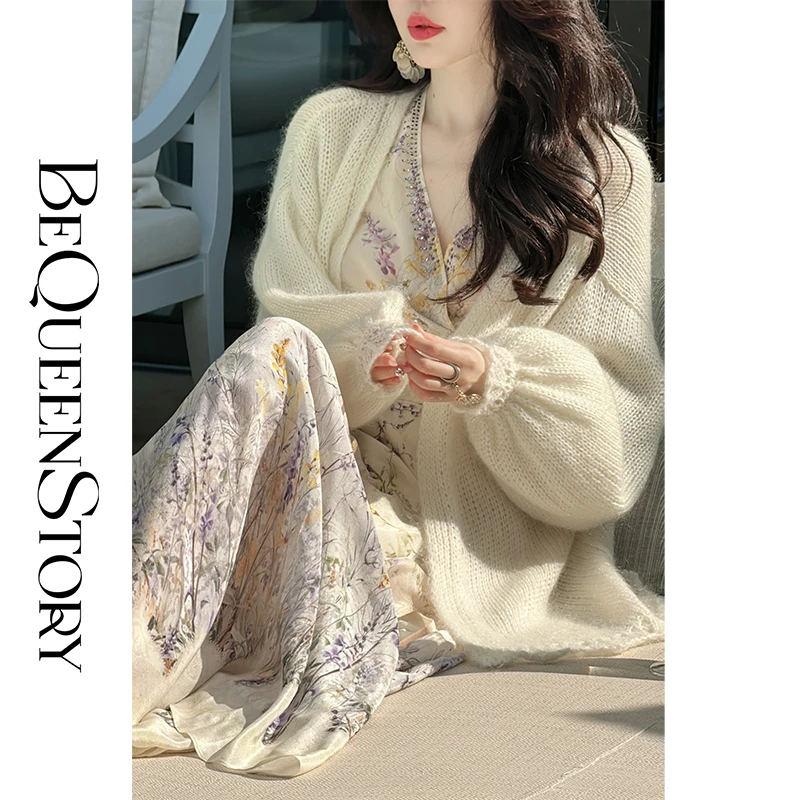 BeQueenStory【浪漫蒙马特】秋季新款绵羊毛混纺针织开衫上衣女