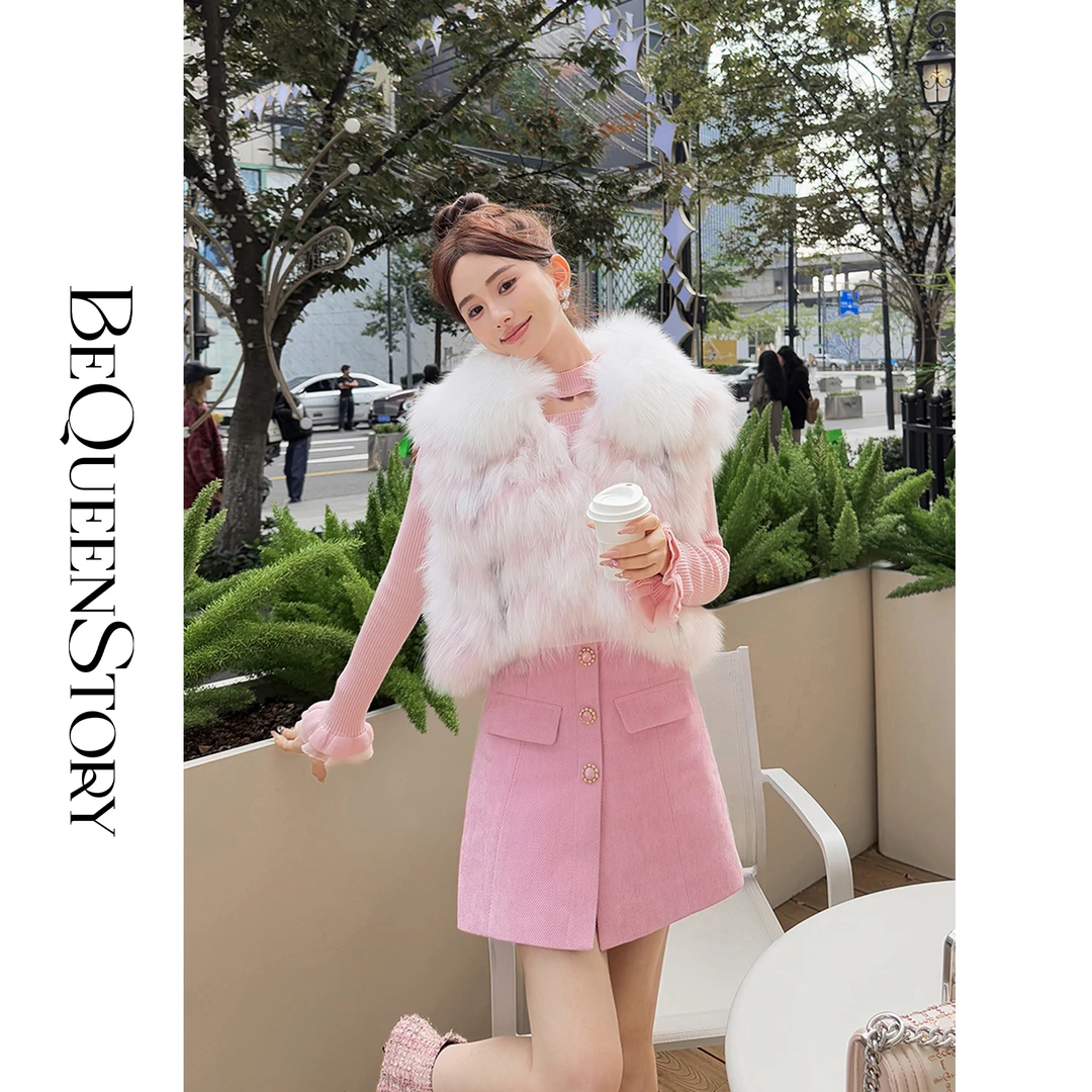 韩韩IU【暖冬环抱】高定进口大理石狐毛渐变漂染工艺女生冬款马夹