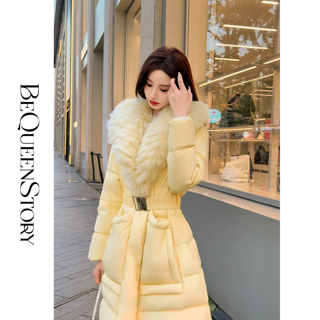 韩韩IU【雪国雅典娜】三防90白鹅绒可拆卸狐毛大领长款保暖羽绒服冬