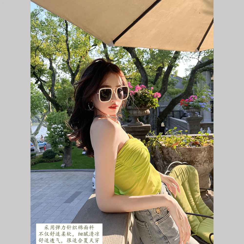 BeQueenStory【女团代表】弹力针织挂脖上衣女吊带早春年新款