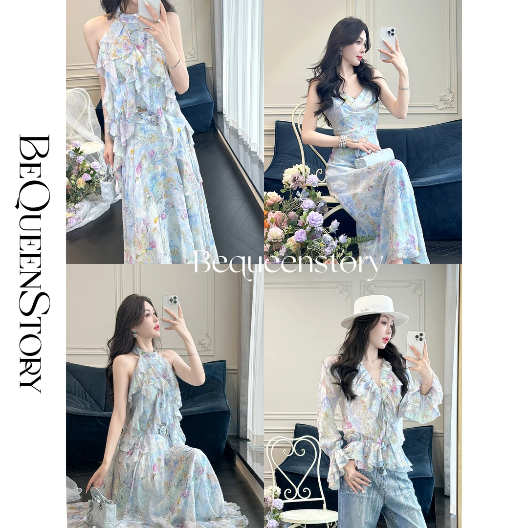 BeQueenStory【罗马假日】真丝印花气质显瘦上衣&半身裙&吊带裙2025