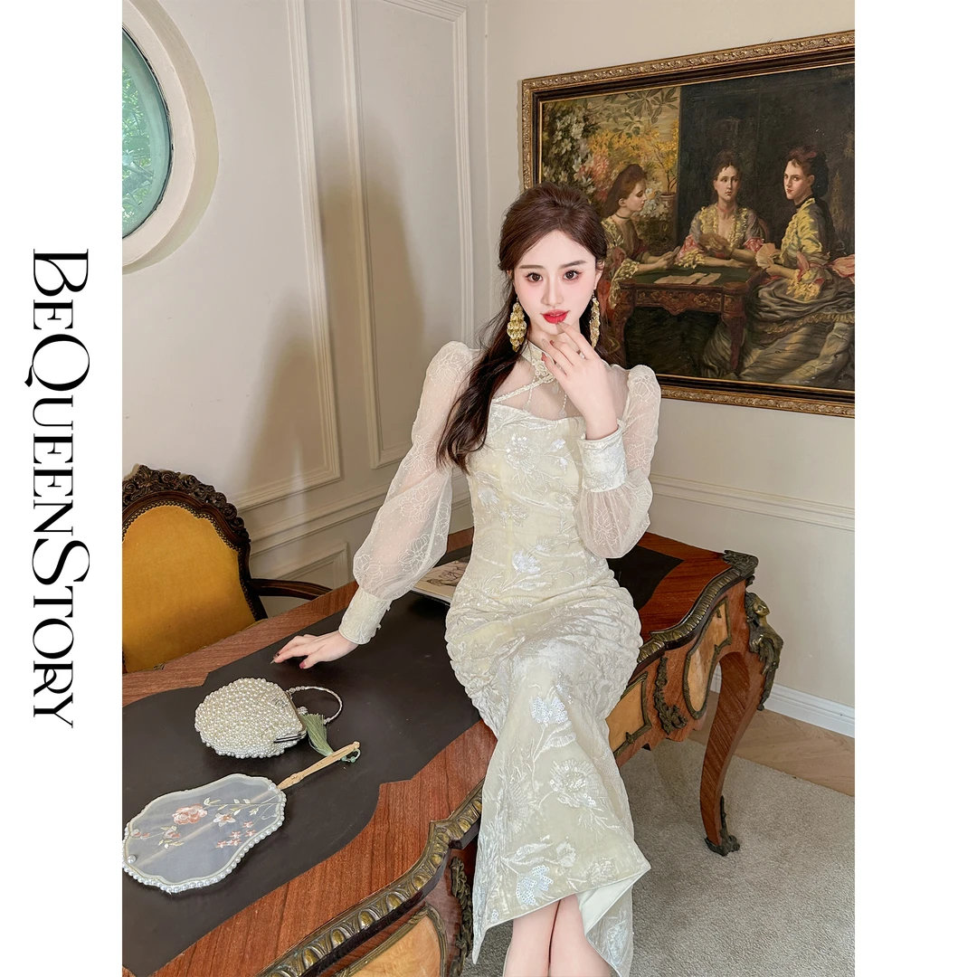 BeQueenStory【南国明珠】重工气质刺绣流苏盘扣连衣裙新中式穿搭