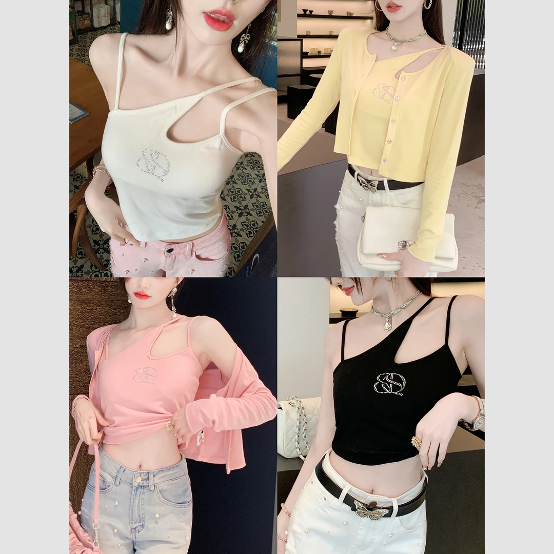 BeQueenStory【时髦方程式】设计感吊带开衫两件套女