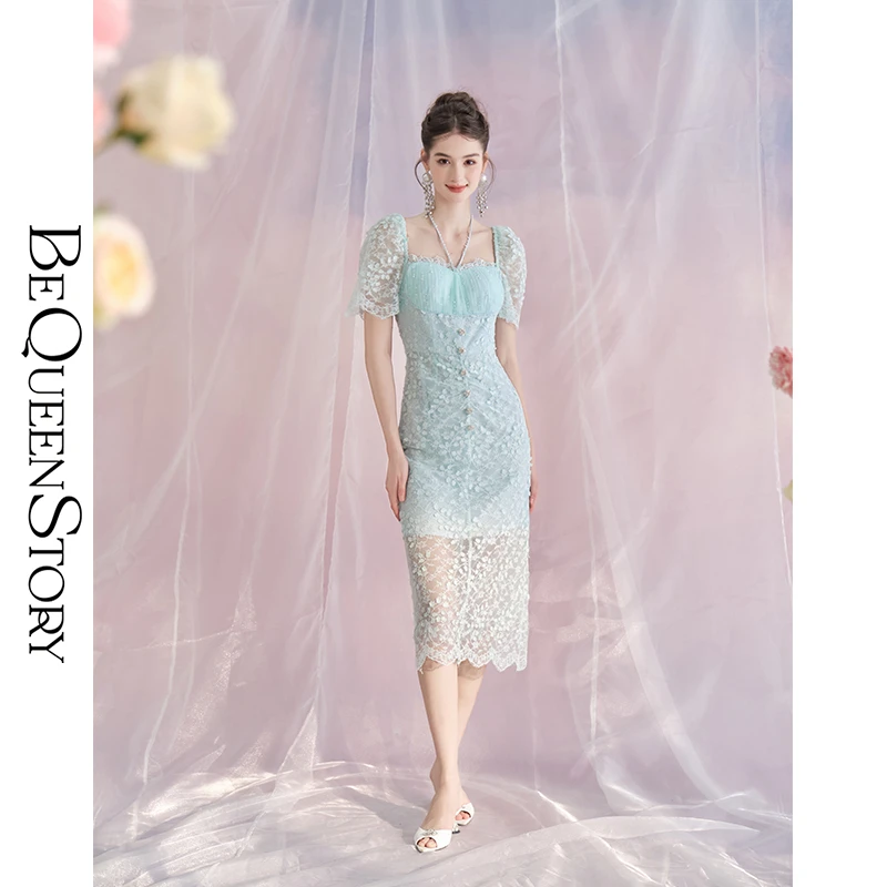BeQueenStory【青栀白茶】法式气质显瘦蕾丝连衣裙轻奢小众高级感