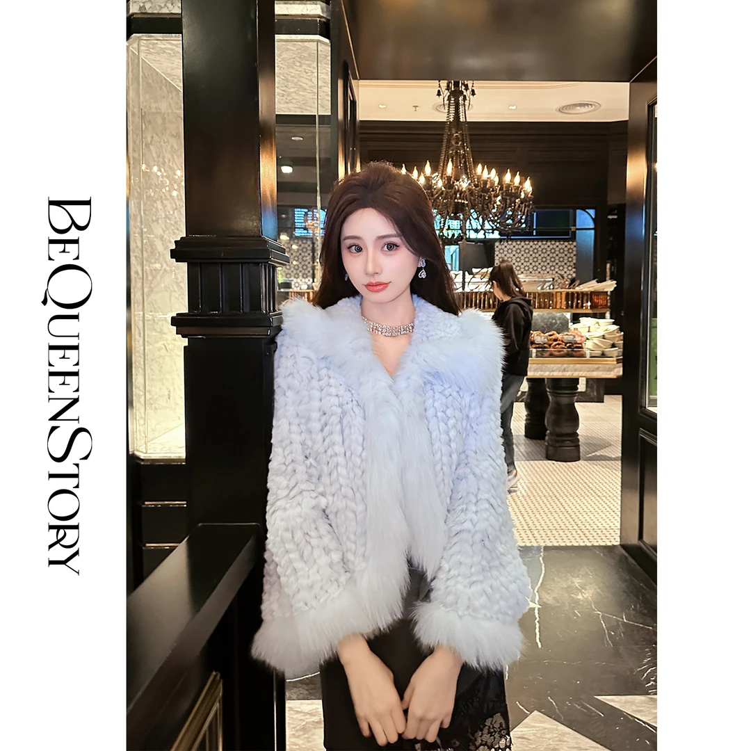 韩韩IU【罗曼蒂克】高定手工编制獭兔毛&白狐毛女生冬款草草外套