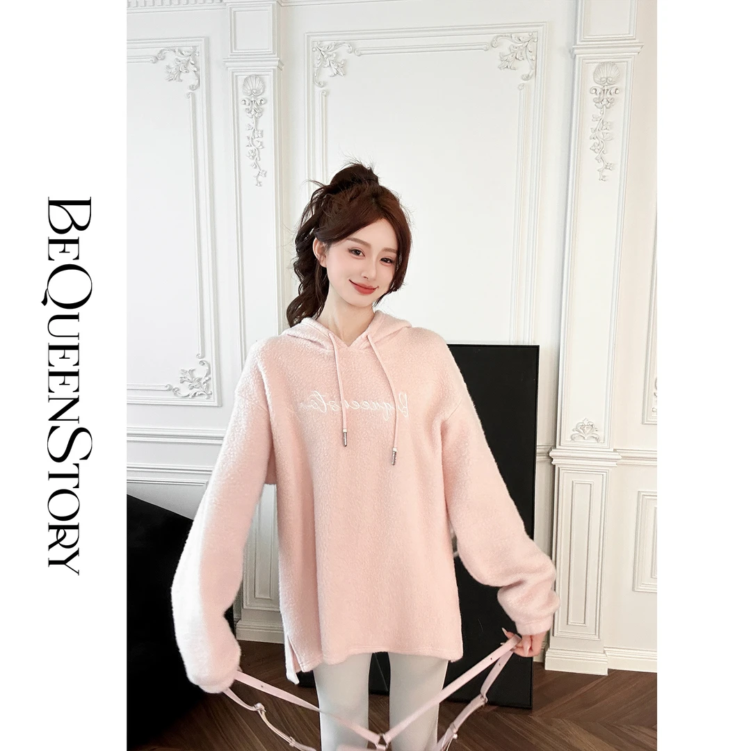 BeQueenStory【心动记忆】慵懒风优质棉澳毛交织柔软宽松连帽卫衣