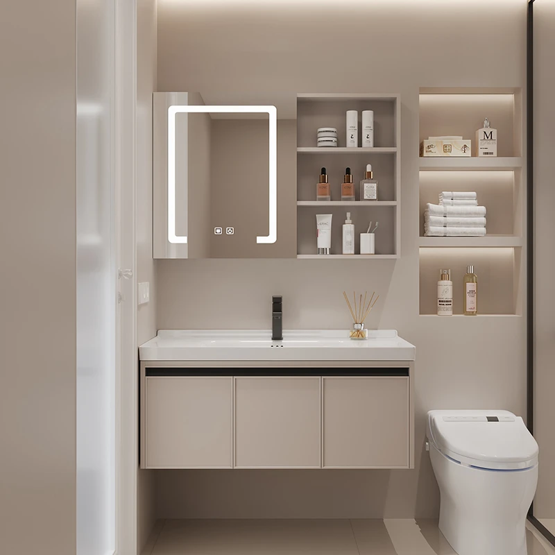 【小户型太空铝浴室柜】防水防潮洗手盆阳台户外洗漱池陶瓷一体盆