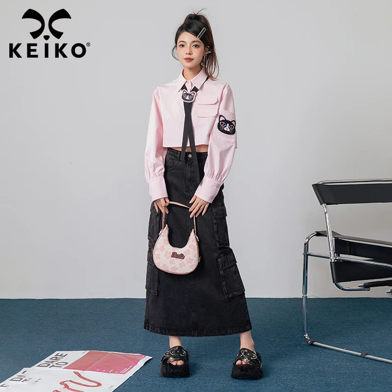 【赠领带】非正式学院粉色衬衫女2023秋季韩式制服甜辣风短款上衣