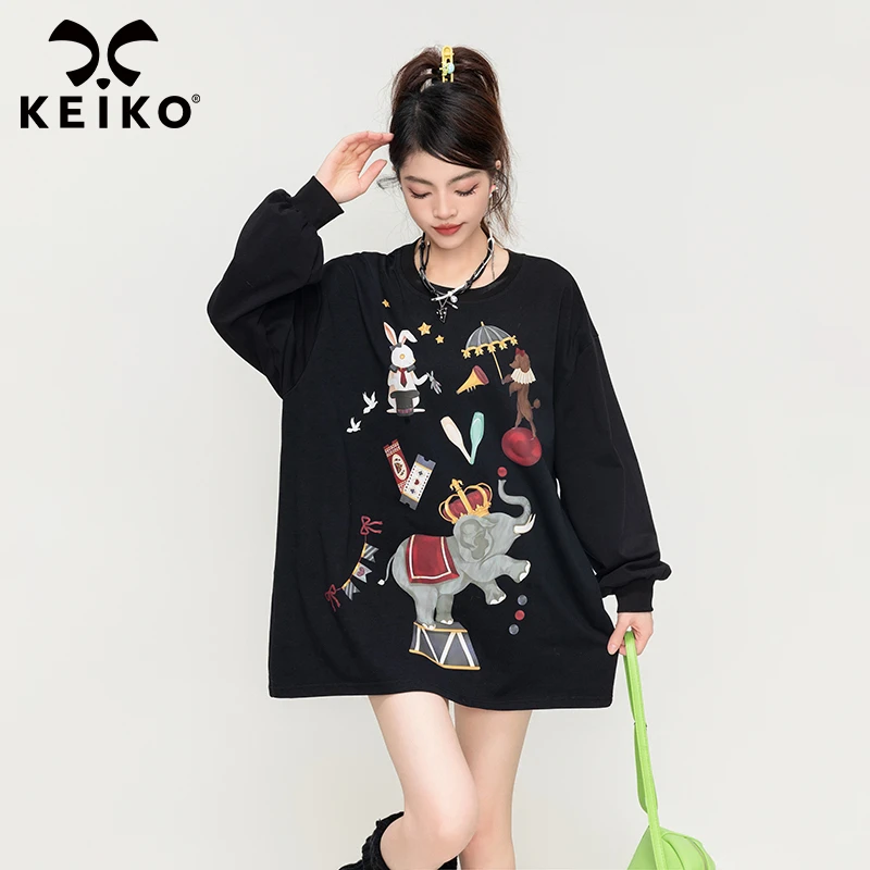 KEIKO 奇幻马戏团系列黑色卫衣早秋新款美式复古oversize外套上衣