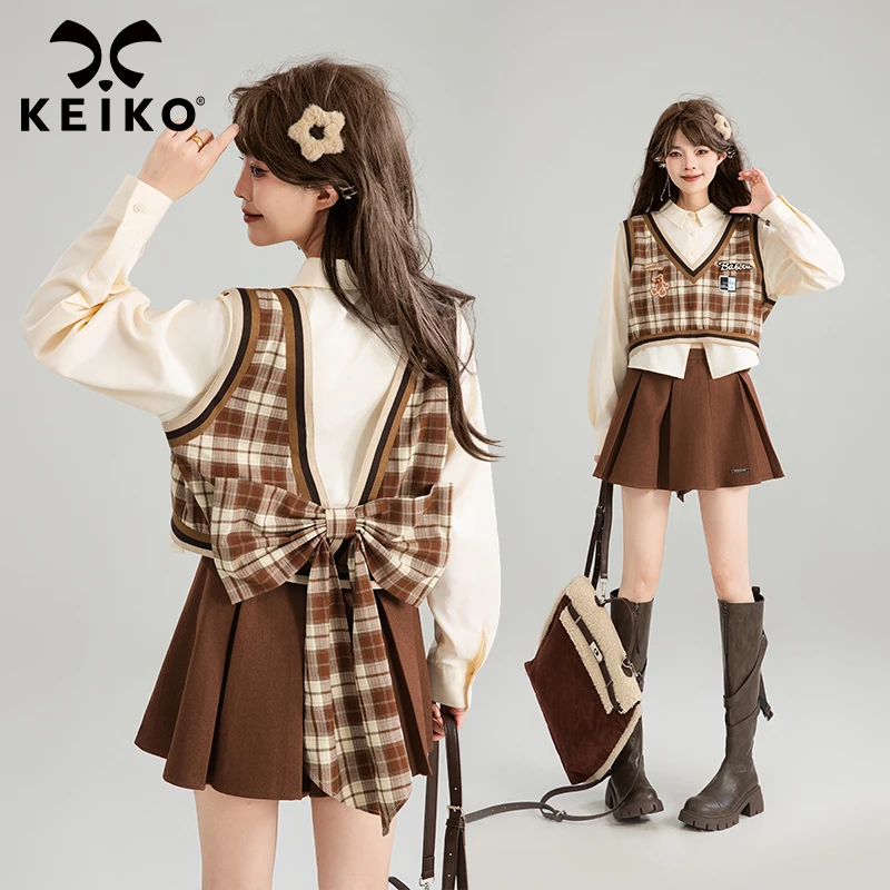 KEIKO 蝴蝶结girl 美式复古感假两件衬衫女25秋季学院风别致上衣