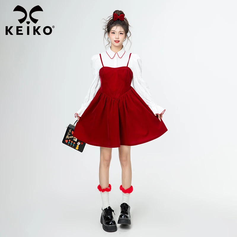 法式复古薄丝绒红色吊带裙2024夏季甜辣妹生日裙气质蓬蓬公主裙子