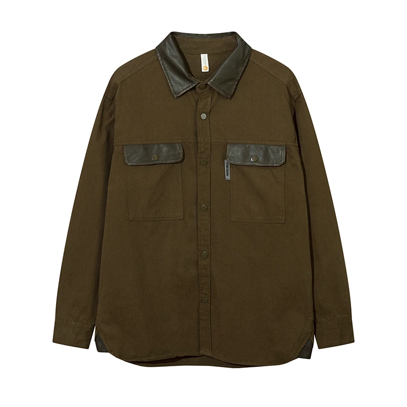 复古撞色翻领工装外套男修身男士水洗斜纹长袖百搭休闲潮流外穿