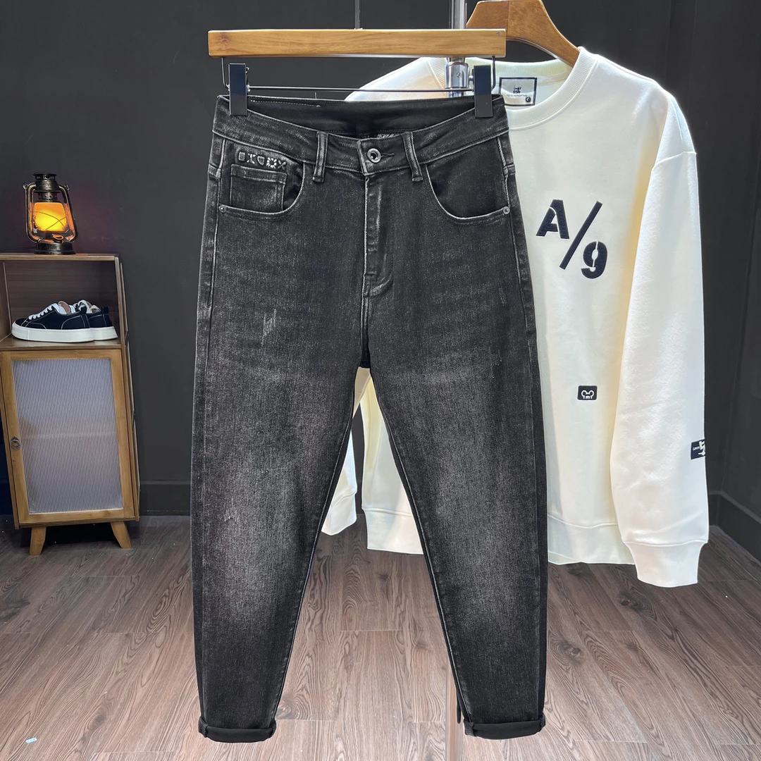 秋季黑色裤子男水洗软牛仔裤子男微锥合体弹力牛仔裤男裤子男