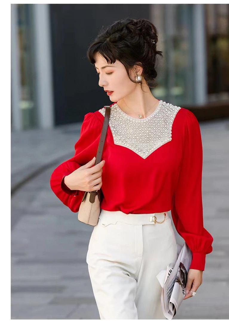 真丝双乔手工钉珠上衣