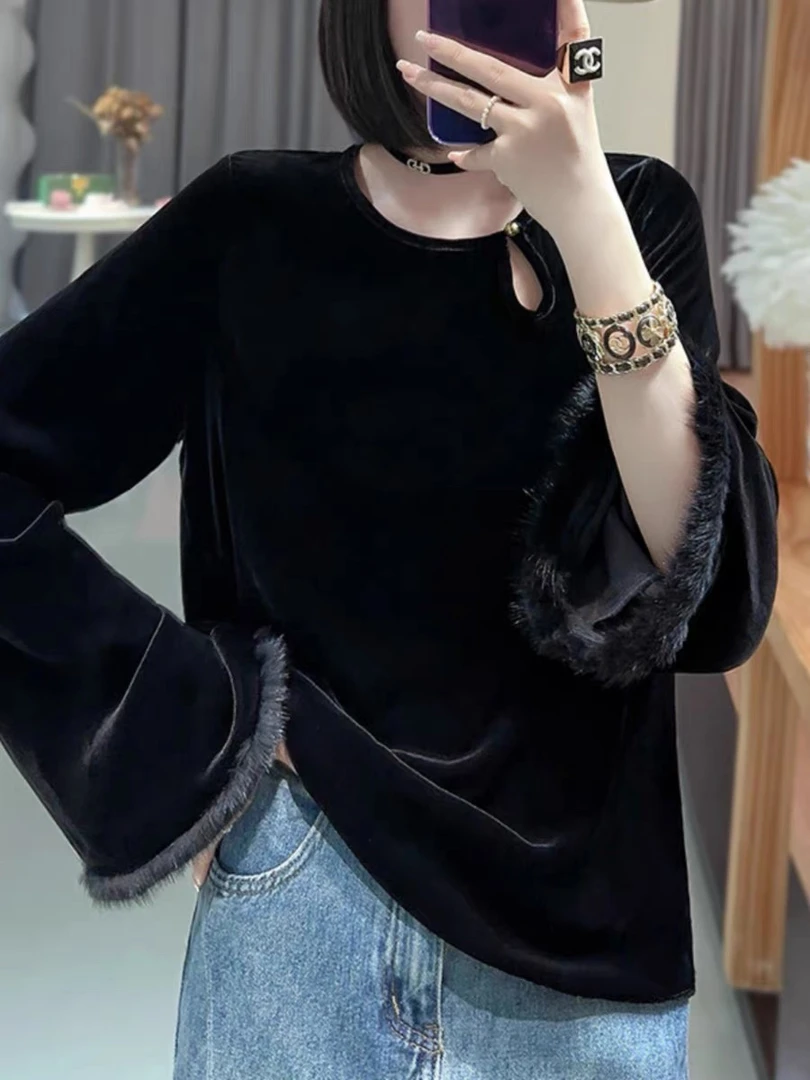 真丝丝绒上衣百搭显瘦