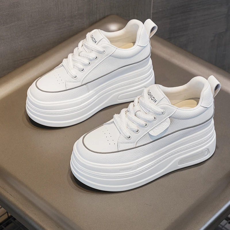 8cm内增高厚底拼色真皮小白鞋女夏季网面透气百搭低帮休闲女鞋潮